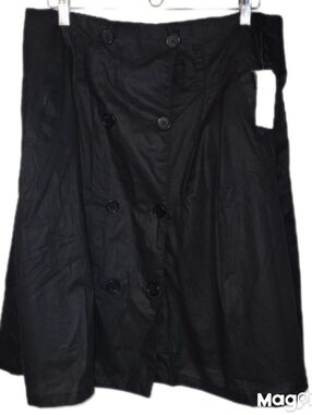 Metrowear Double Breasted Black Cotton Crepe Button Front Full Skirt Lg  Pockets